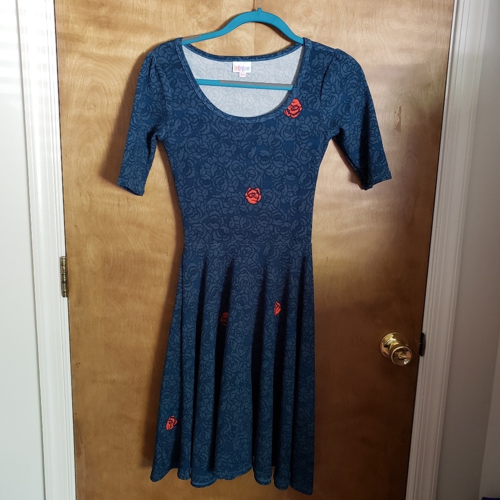 Blue and Orange Rose Lularoe Nicole Dress